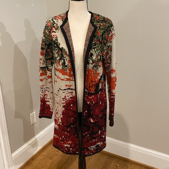 J Jill wearever cardigan floral duster layering sleek button closure boxy - Picture 8 of 14